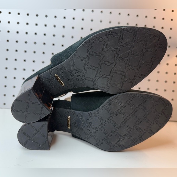 VIONIC Lacey Tortoise Block Heel Sling Back Black Suede Shoes Rubber Sole 9M - Picture 12 of 16